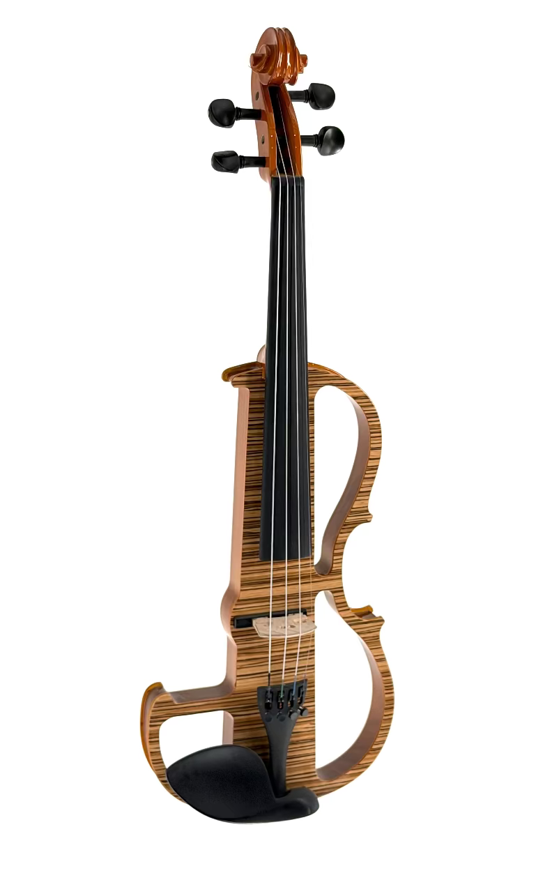 Wooden electric violin on a white background