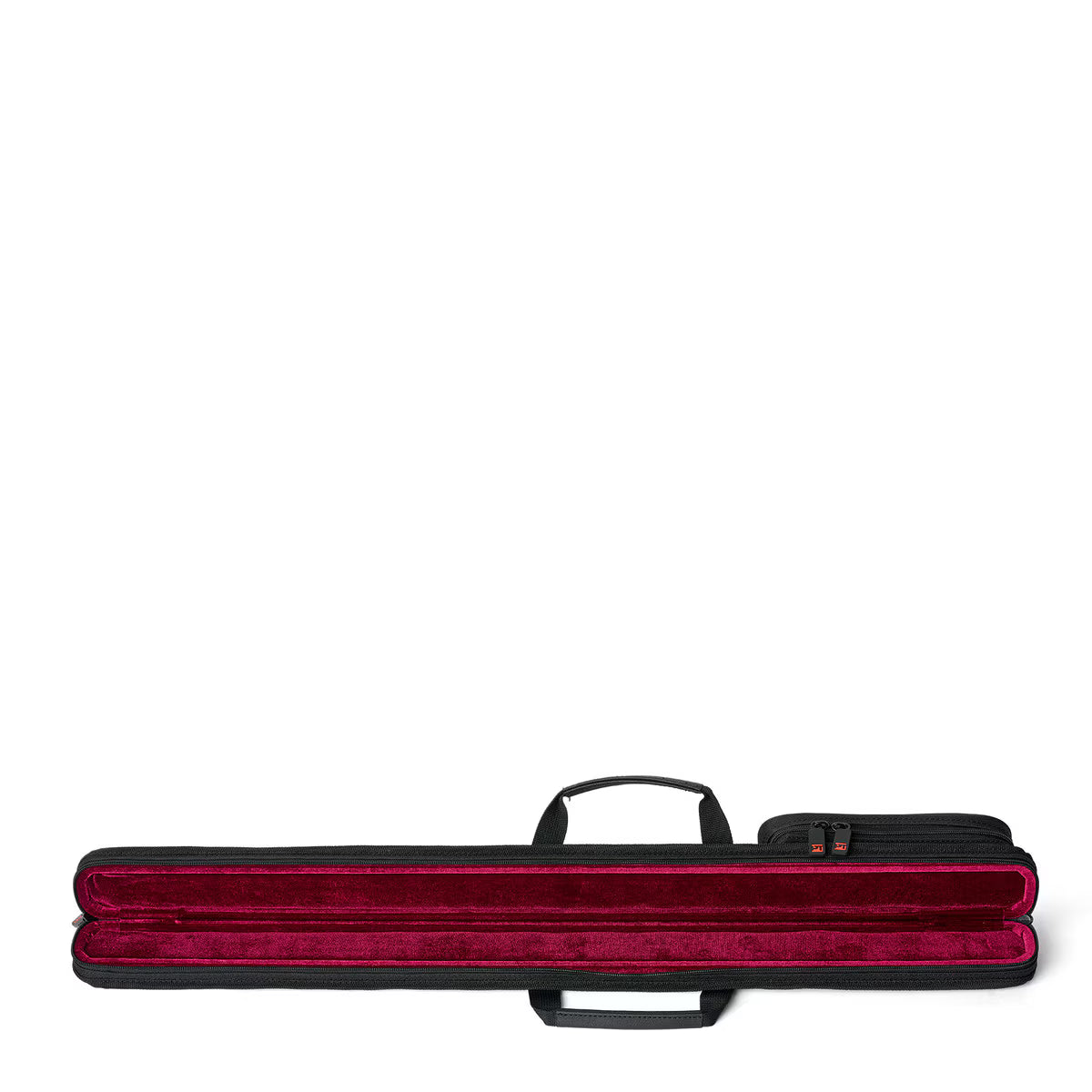 The Protec Violin Bow Case is a black rectangular case with a handle, featuring a plush red velvet interior and designed to safely transport bows or delicate musical equipment.