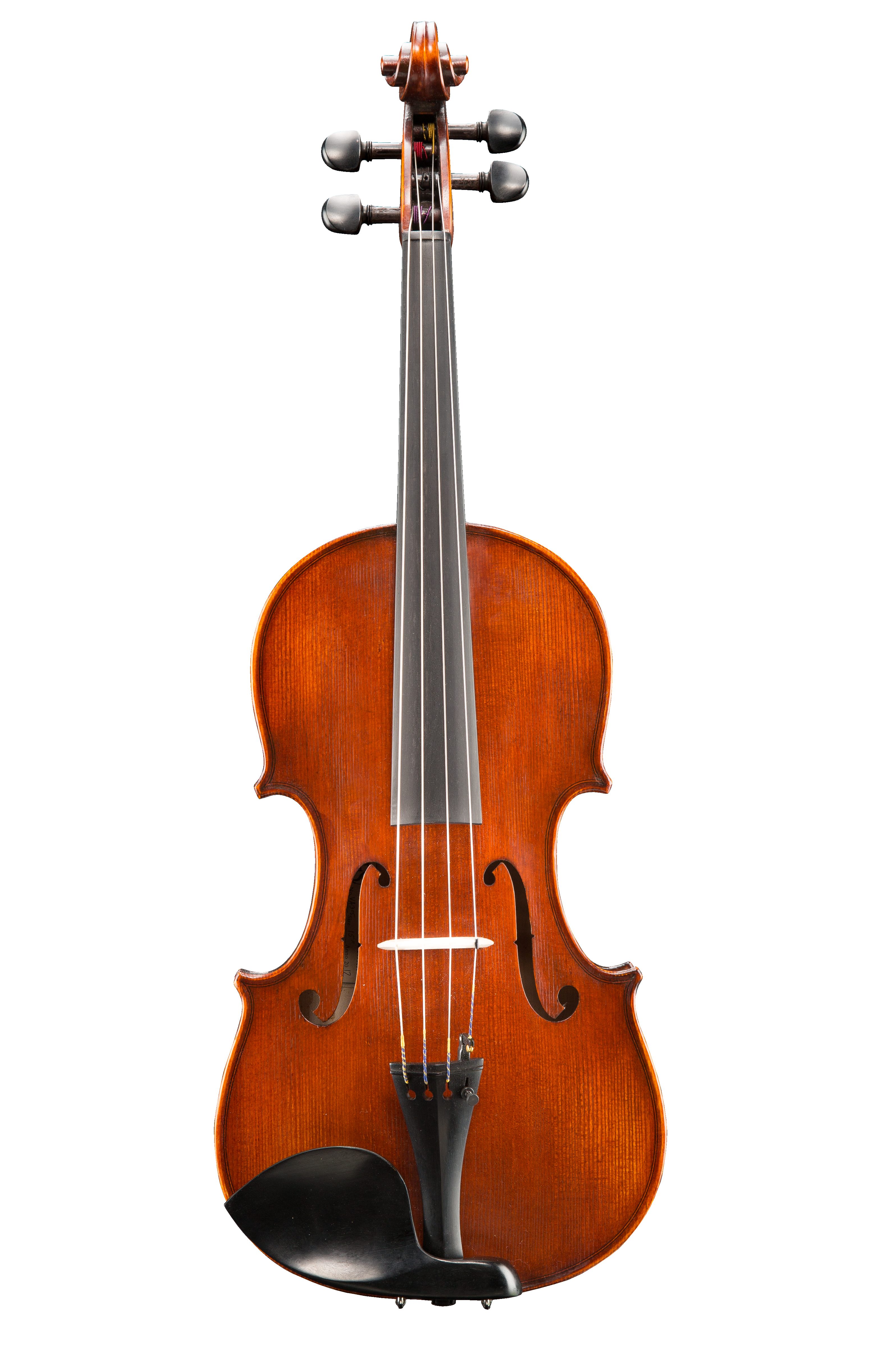 A full-sized wooden viola with four strings and a black chin rest, reminiscent of the elegant craftsmanship found in the Andreas Eastman VA305 Stradivari Viola, photographed against a plain white background.