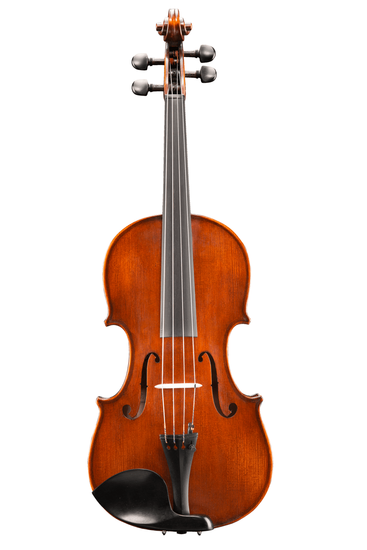 A full-sized wooden viola with four strings and a black chin rest, reminiscent of the elegant craftsmanship found in the Andreas Eastman VA305 Stradivari Viola, photographed against a plain white background.