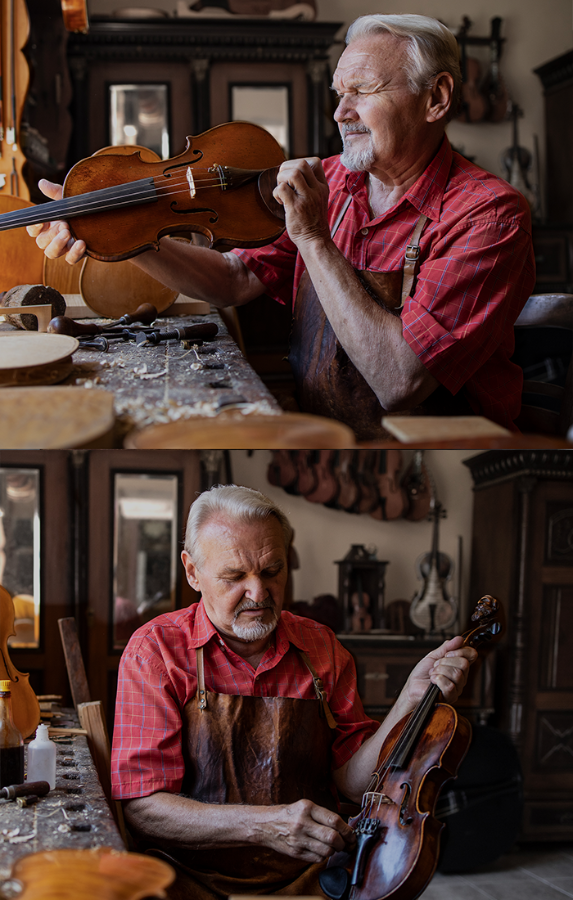 Atelier fine strings Norwalk luthier inspection a violin