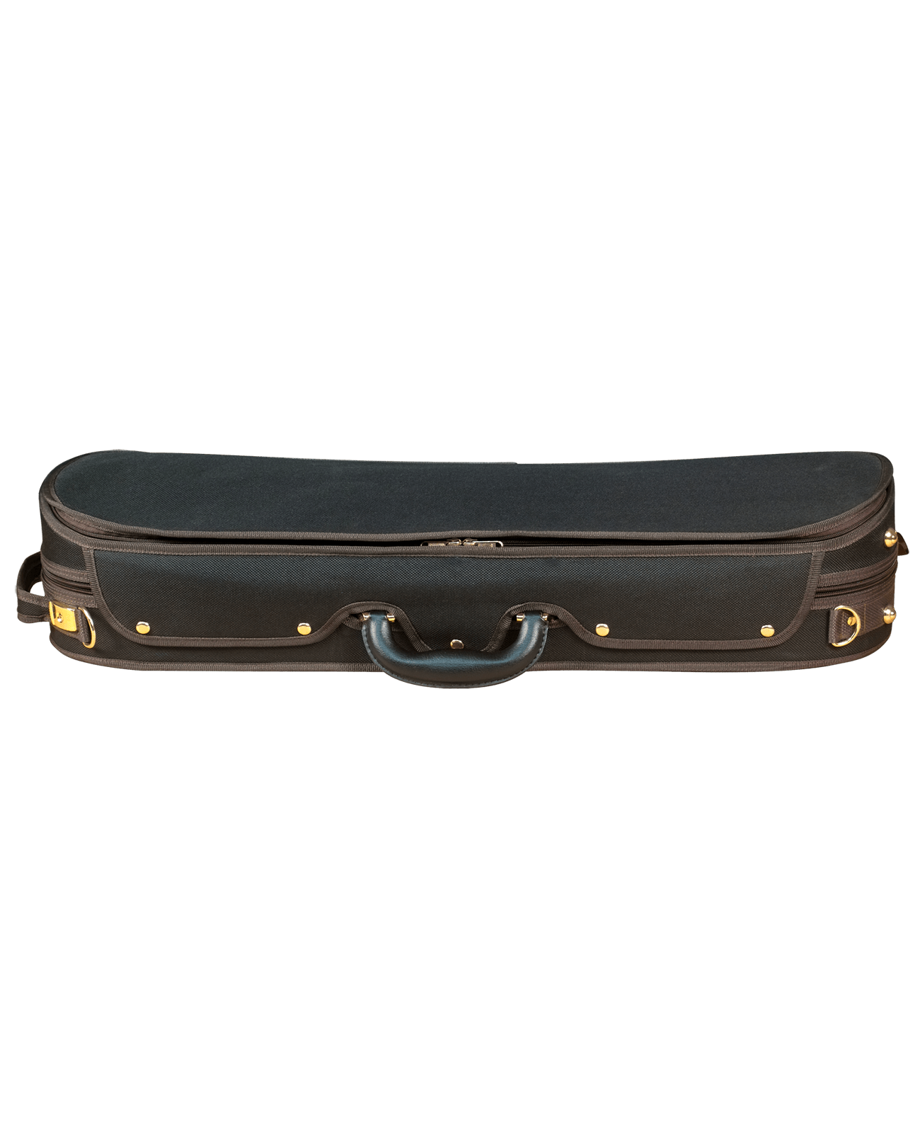 The Baker Street 4030 Oblong Violin Case is a closed rectangular black case with gold hardware and a central black handle, shown against a white background—a stylish, lightweight option for modern violinists.