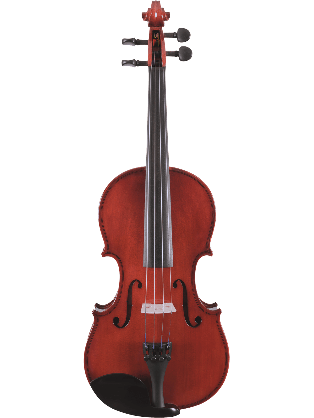 A full view of the Canzona Allegra Student Viola Outfit – Hand Carved Spruce & Maple, featuring a reddish-brown finish with a black fingerboard and chinrest, photographed against a plain white background.