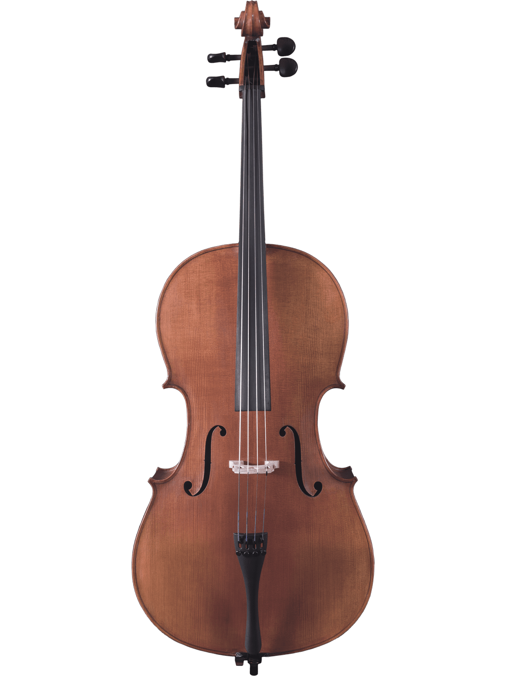 The Canzona Caprice 300 Cello Outfit is a full-size, hand-carved wooden cello with a black fingerboard and four strings, displayed upright on a plain white background—perfect for students or aspiring players.