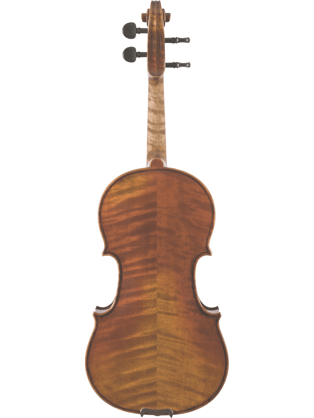 The Canzona Pietro Locatelli Violin Outfit features a glossy, reddish-brown, hand-carved wooden body with a curved back and a neck topped by tuning pegs.