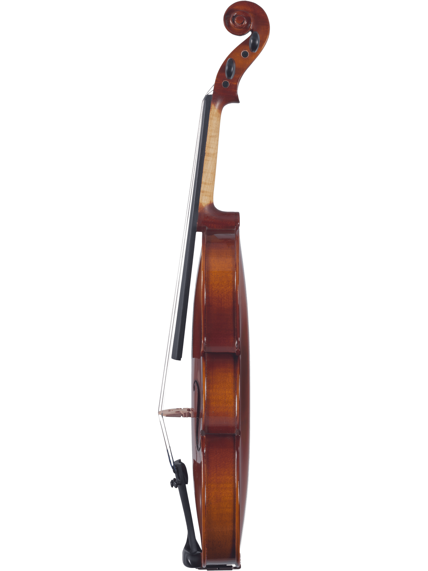 Side view of a Canzona Sonata Student Violin Outfit standing upright with its bow against the strings, photographed on a plain white background—perfect for beginner students.