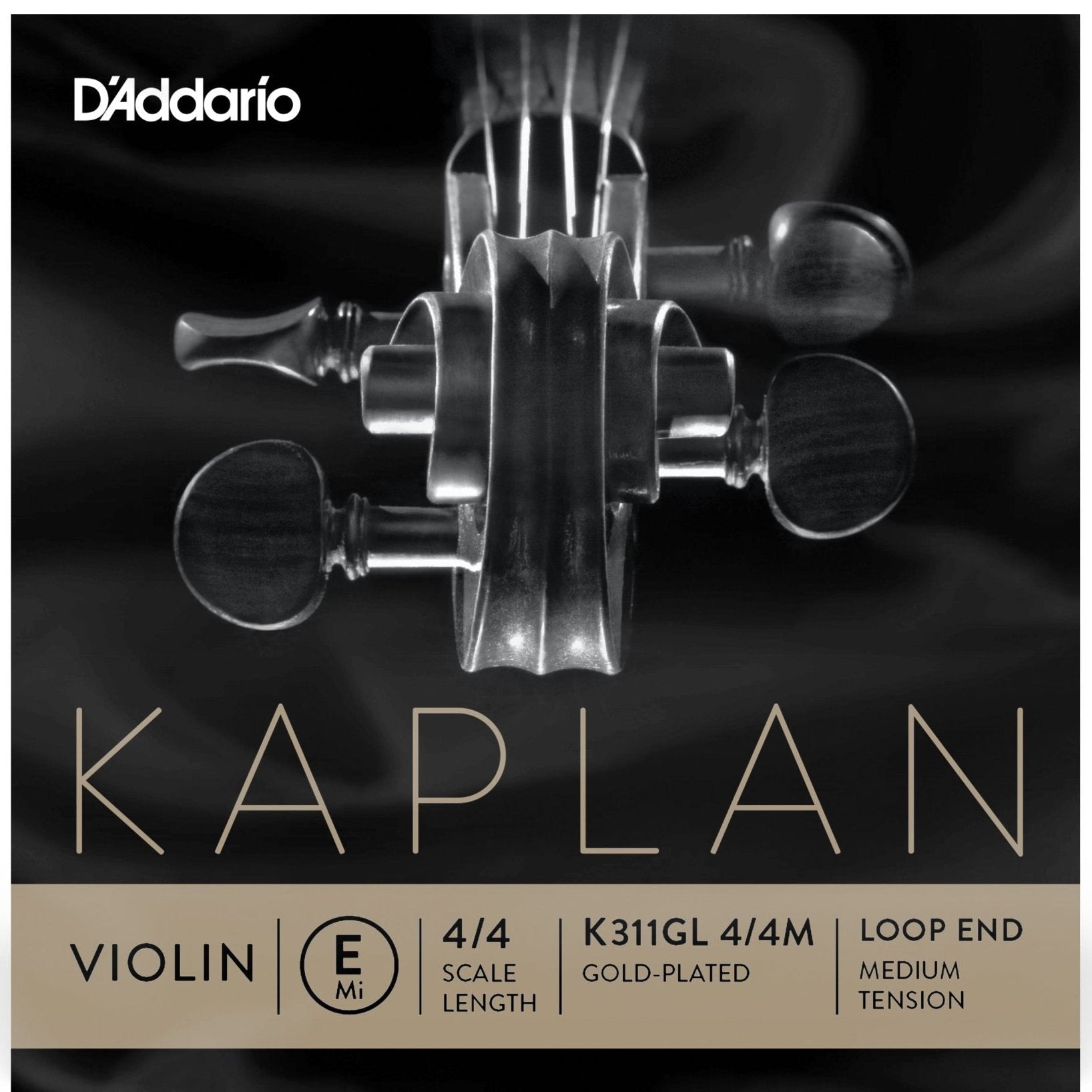 D'Addario Kaplan Gold-Plated Loop End Violin Single E String, 4/4 Scale, Medium Tension - Atelier Fine Strings