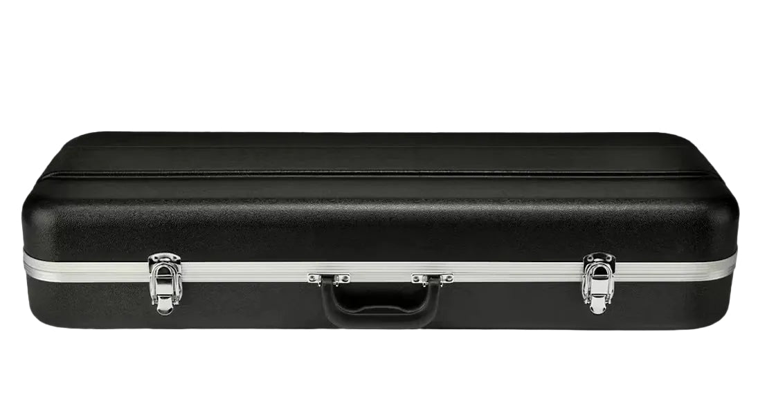The Eastman CA450 Thermoplastic Violin Case is an oblong, hill-style black case with impact resistance, two silver latches, and a handle, shown against a white background.