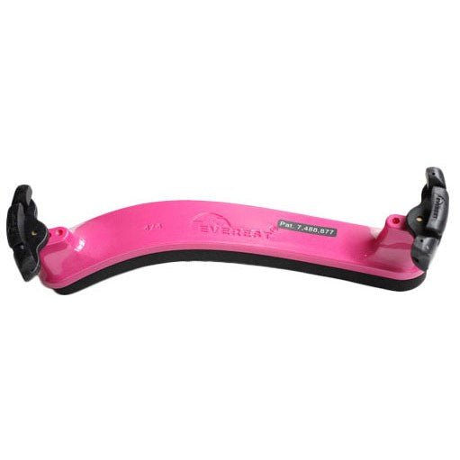 A curved, pink Everest ES Violin Shoulder Rest with black ends, designed for comfort and support while playing the violin, makes a bold statement in the Spring Collection Series.