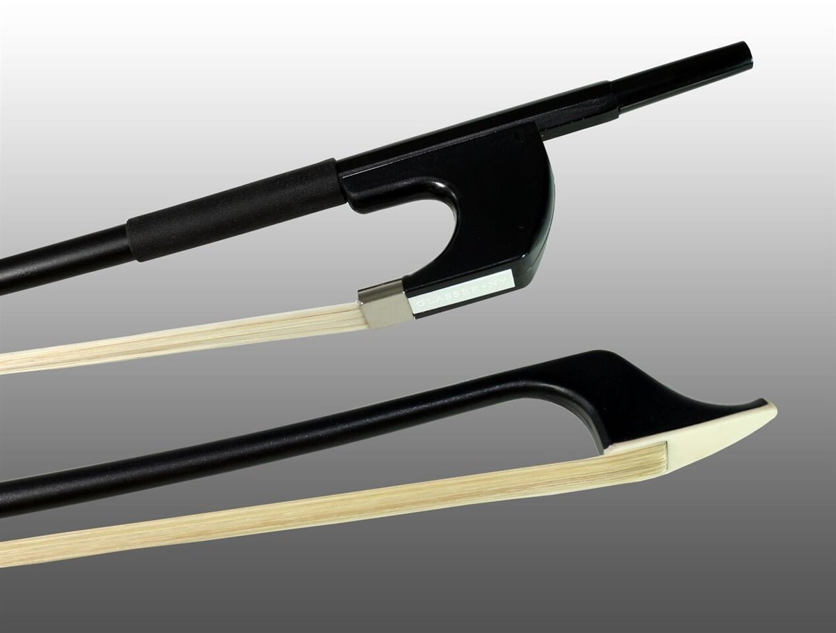 Glasser Bass Bow Fiberglass Half-Lined Frog Leatherette Grip - Atelier Fine Strings