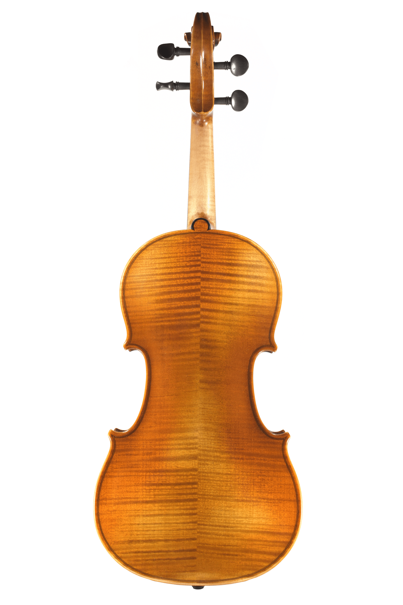 The Juzek 4/4 Violin Model #111 is shown from the back, highlighting its polished golden-brown wood, visible grain, and black pegs against a white background—a superb Czech-made choice for advanced students.