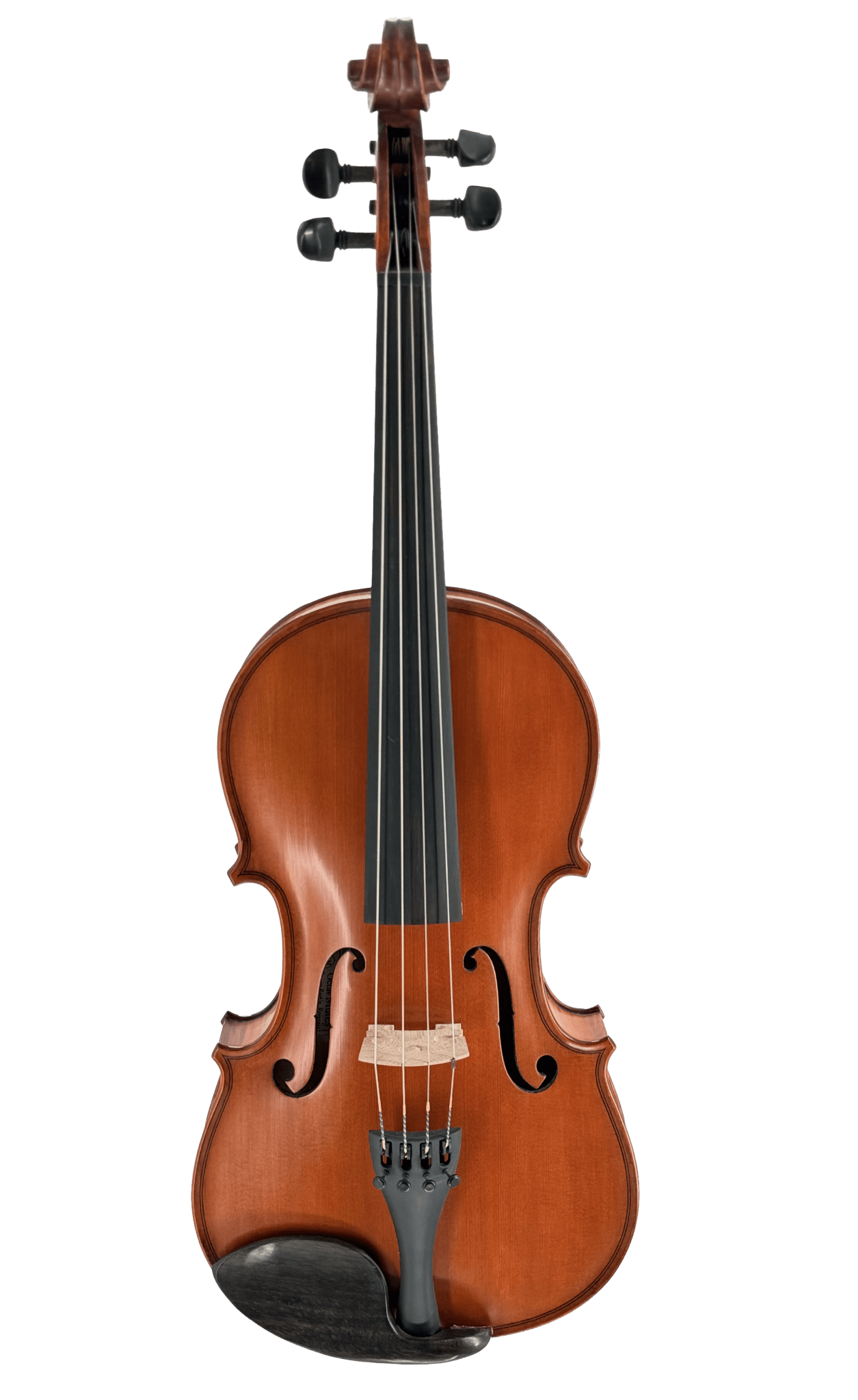 The Octav Mures Viola, crafted from Carpathian tonewoods, features four strings, a black fingerboard, and a chin rest; shown here in full view against a white background.