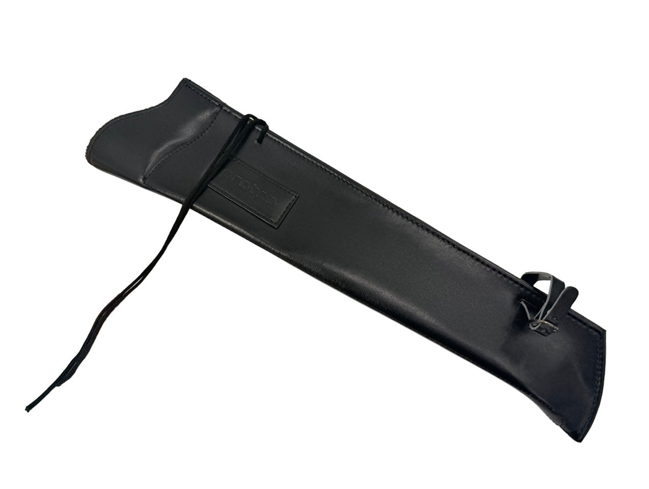 The Protec L224 Black Leather Bass Quiver is crafted from full-grain black leather with a flap and tie string, featuring a German-style design to securely hold and protect long, slender items like tools, knives, or other double bass accessories.