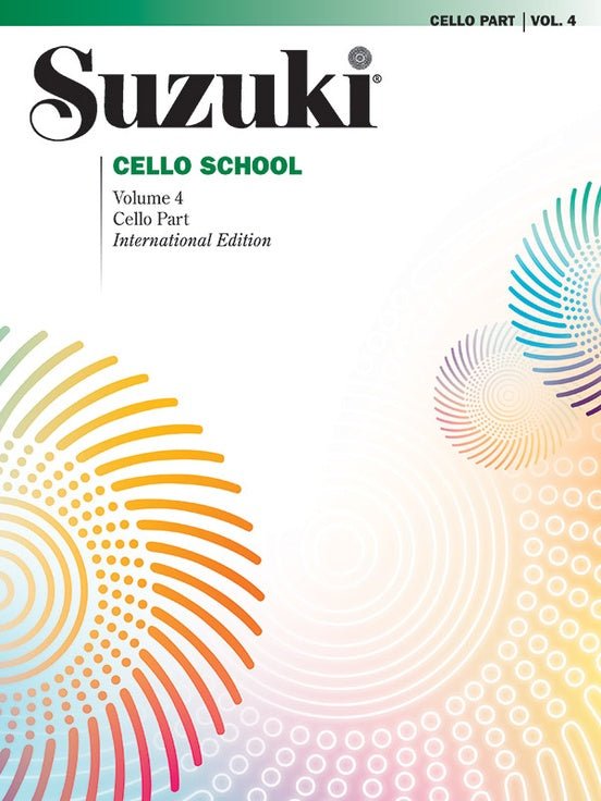 Cover of Suzuki Viola School Method Books 1-4 (Revised Edition), featuring the title at the top and vibrant spiral patterns on a white background. Ideal for fans of the Suzuki method and collectors of popular viola instruction books.