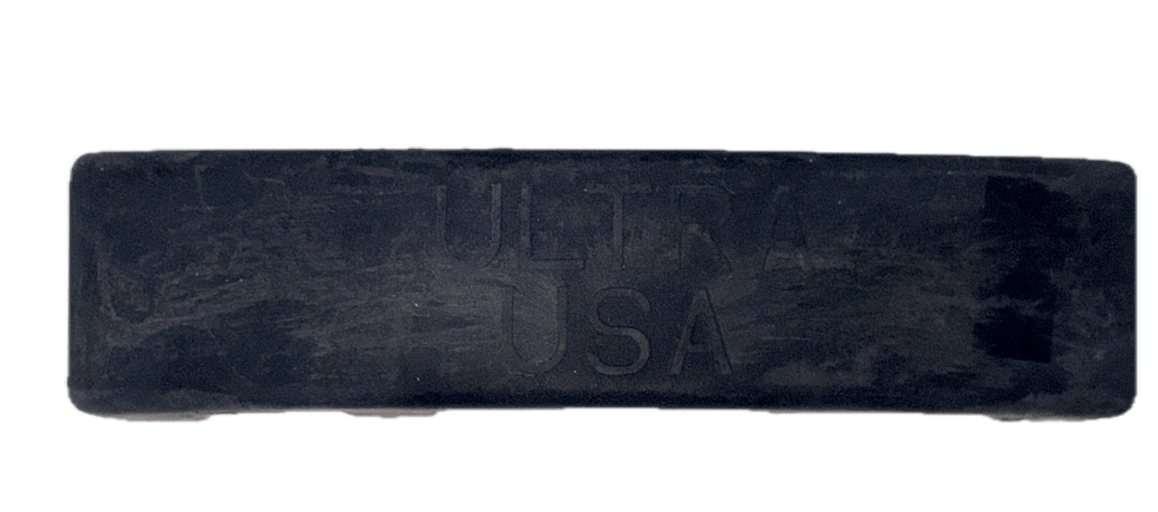 A heavy rubber, rectangular black Ultra Practice Bass Mute (5-Prong) with "ULTRA USA" embossed on its surface, designed for quiet bass practice, displayed against a plain white background.