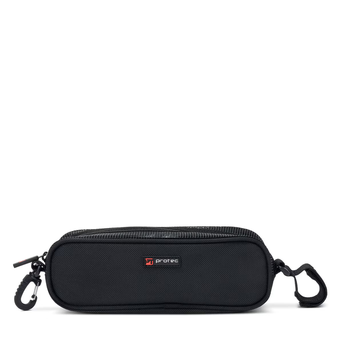 The Protec Violin / Viola Shoulder Rest Pouch is a black rectangular zippered case with a small Protec logo and side clips, ideal for storing your shoulder rest pouch. Shown against a white background.