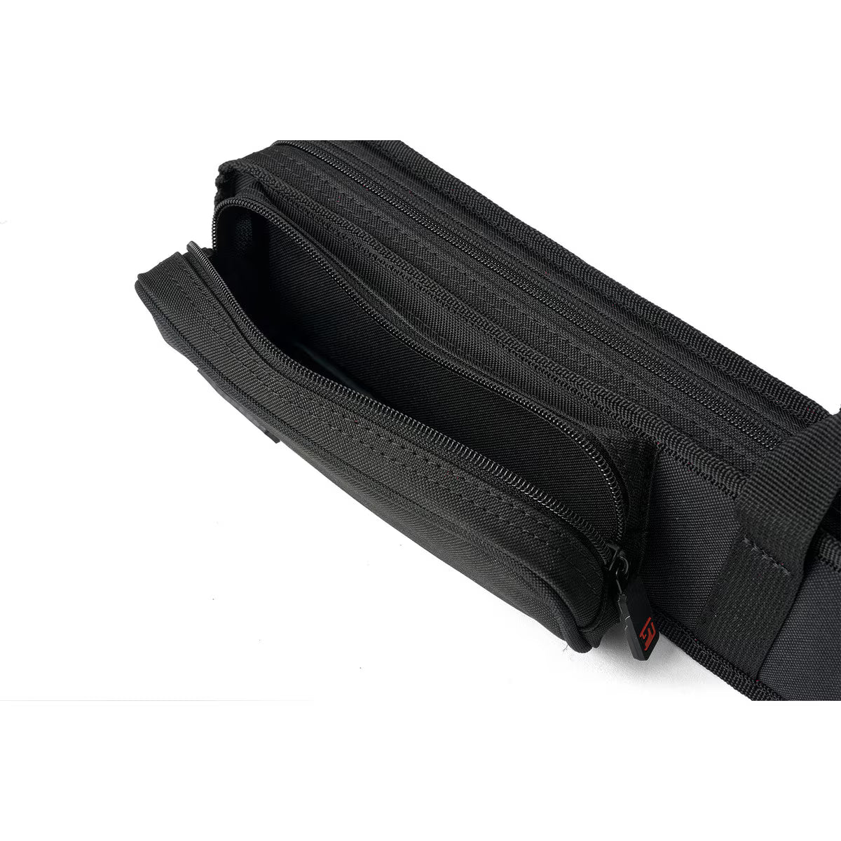 A close-up view of the Protec Violin Bow Case showcases its black fabric material, zipper closure, open compartment, and neat stitching.