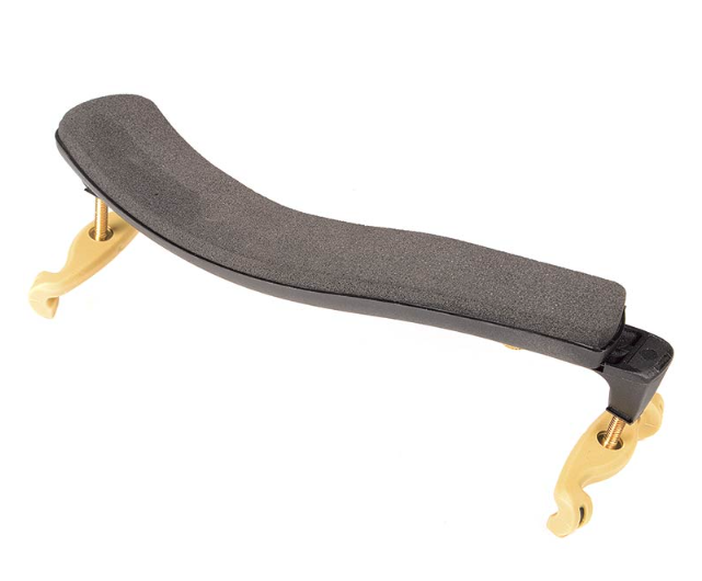 The KUN Super Violin Shoulder Rest features a black and gold foam-padded adjustable design, inspired by the famous KUN Super model, with curved plastic feet at each end. This shoulder rest securely attaches to the back of your violin to provide maximum playing comfort.
