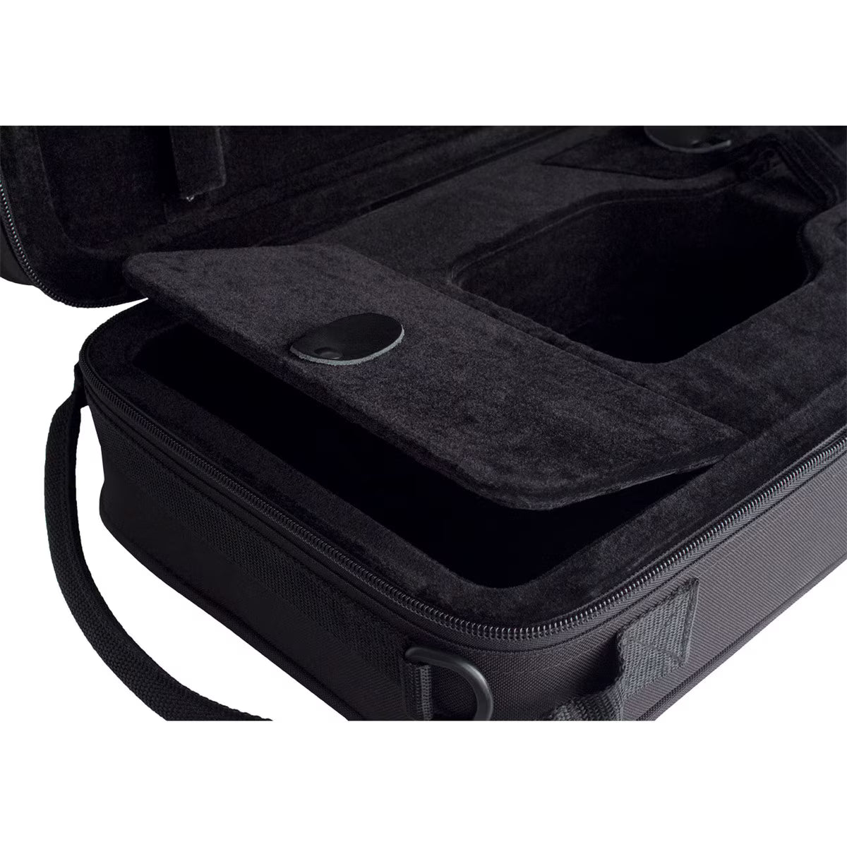 A close-up of the Protec MAX Oblong Violin Case – 4/4 Full Size, Black, featuring a soft padded interior, secure buttoned flap, and side handle—an ideal case for student violinists.