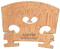 The Aubert Mirecourt Violin Bridge – Genuine French Maple #5 Étude features luthier-grade craftsmanship, cut-out designs, and the AUBERT MADE IN FRANCE text—ideal for discerning musicians seeking quality.