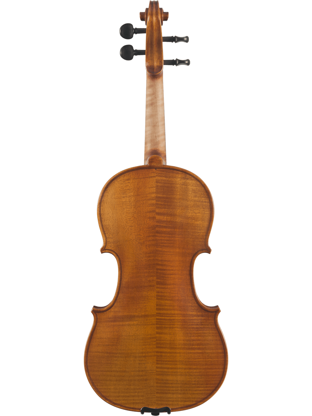 The Canzona Caprice 300 Series Intermediate Viola Outfit, hand carved from spruce and maple, is shown from the back with a polished reddish-brown finish—ideal for advancing student players.