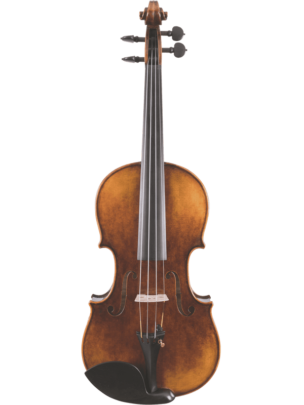 The Canzona Lombardy Violin Outfit features a classical hand-carved violin with black tuning pegs and chin rest, displayed upright against a plain white background.