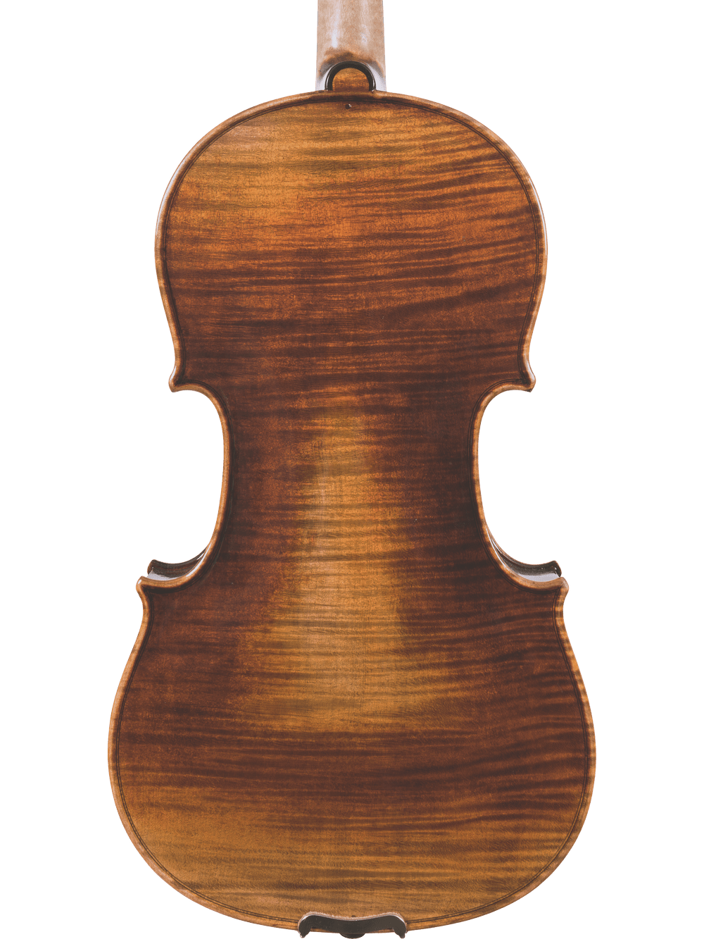 The image shows the back of a Canzona Lombardy Violin Outfit, an advanced student model with a smooth, polished brown finish and visible grain patterns, hand-carved and photographed against a plain white background.