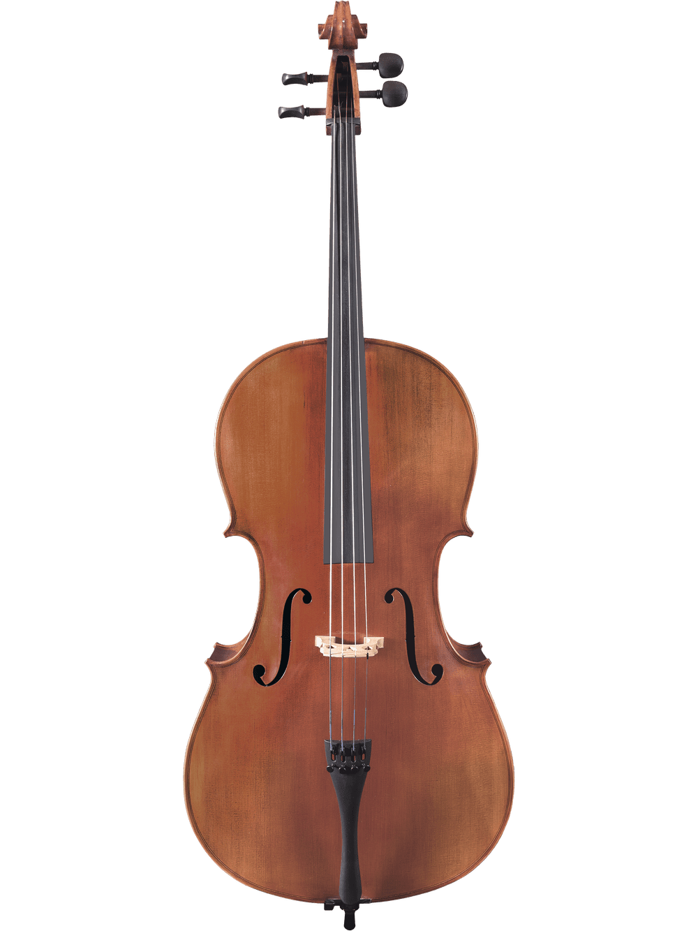 The Canzona Milano 400 Cello Outfit is a hand-carved, four-string cello with black tuning pegs and a curved body, shown in full view against a plain white background.