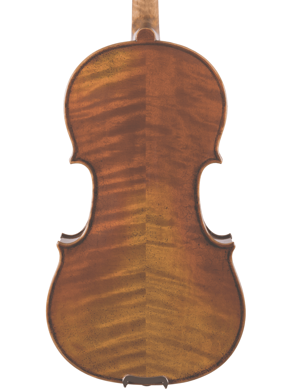 The image shows the back of the Canzona Pietro Locatelli Violin Outfit, featuring a hand-carved design with a rich brown finish that highlights natural wood grain patterns against a plain white background.