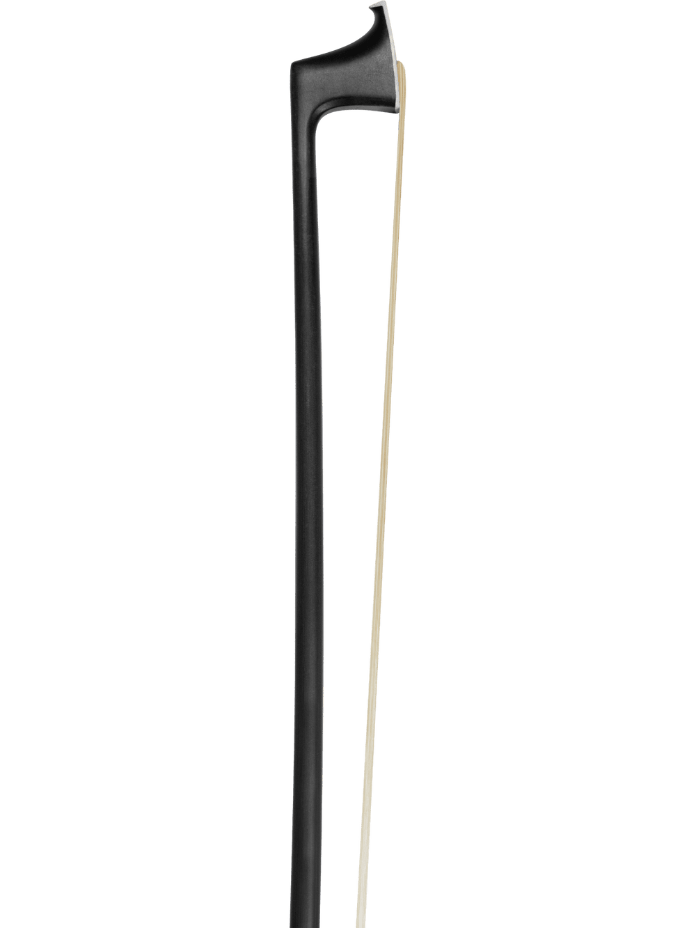 A close-up of the Canzona Caprice 300 Series Violin Outfit’s black bow, highlighting its curved stick and light-colored hair against a white background—perfect for enhancing your violin setup.