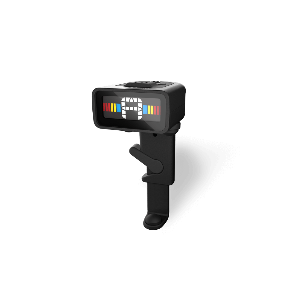 D'Addario Micro Viola Tuner with multi-color display and lever-lock clamp, shown against a white background