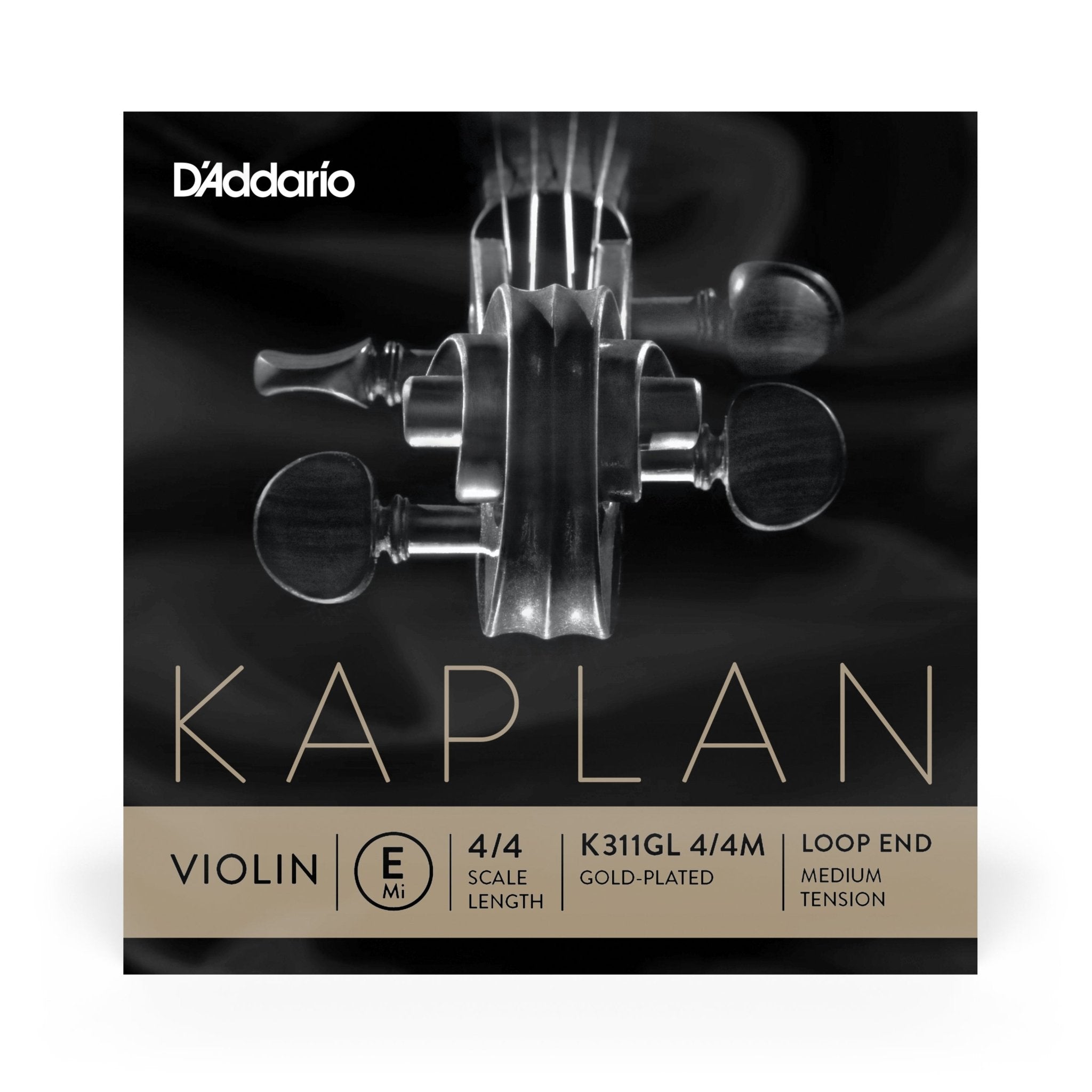 D'Addario Kaplan Gold-Plated Loop End Violin Single E String, 4/4 Scale, Medium Tension - AAA Band Instrument Rentals