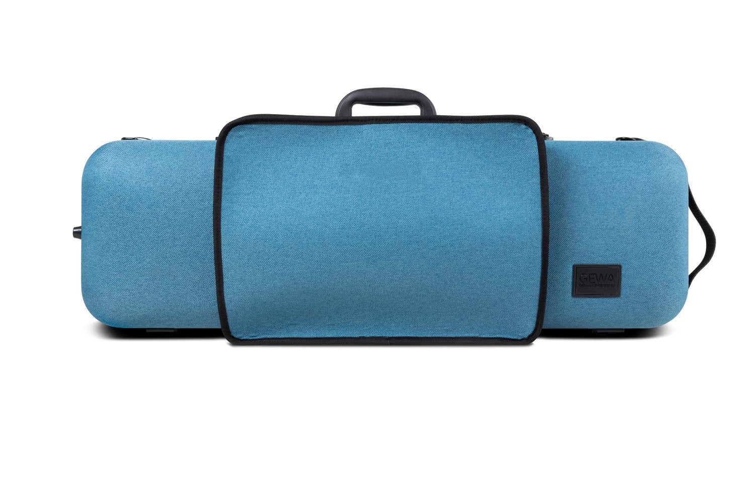 The GEWA Bio-A Oblong Violin Case – Blue is a rectangular, hard-shell case with a handle on top and black trim, designed for carrying musical instruments or equipment. This adjustable case fits violins from 1/2 to 4/4 sizes and offers both durability and customizable interior fittings for secure transport.