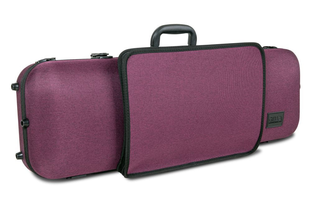 A rectangular, violet GEWA Bio-A Oblong Violin Case (adjustable 1/2 to 4/4) featuring a black handle and trim. This sustainable case has a front flap and a small corner label.
