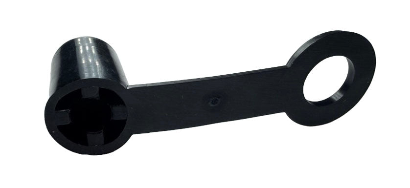 Black plastic wrench with a round, slotted socket and a flat circular opening, perfect for adjusting your Gewa Rubber End Tip (Removable) or GEWA Connectip cello endpin tip.