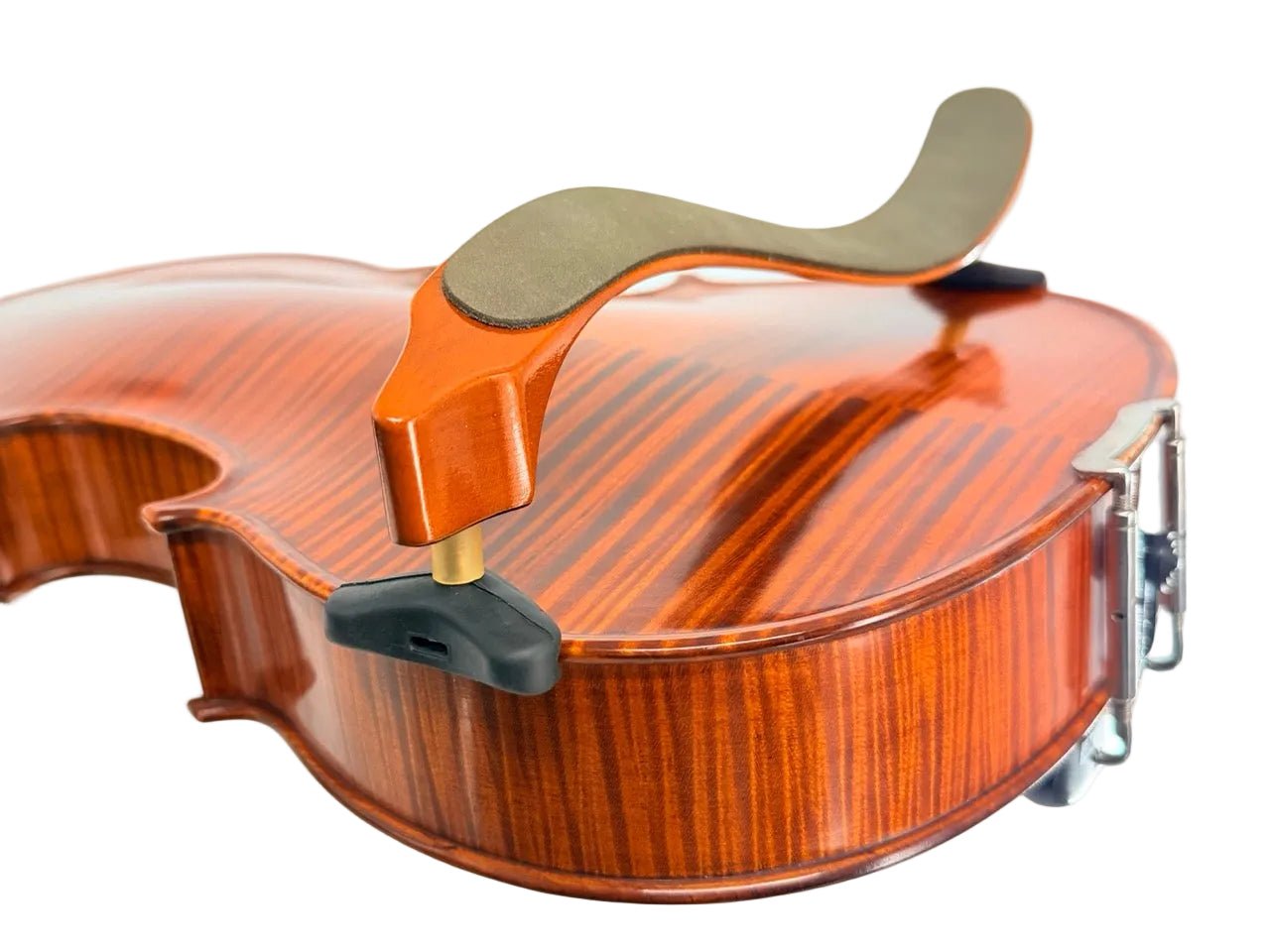 Wooden Mach One Shoulder Rest on a violin