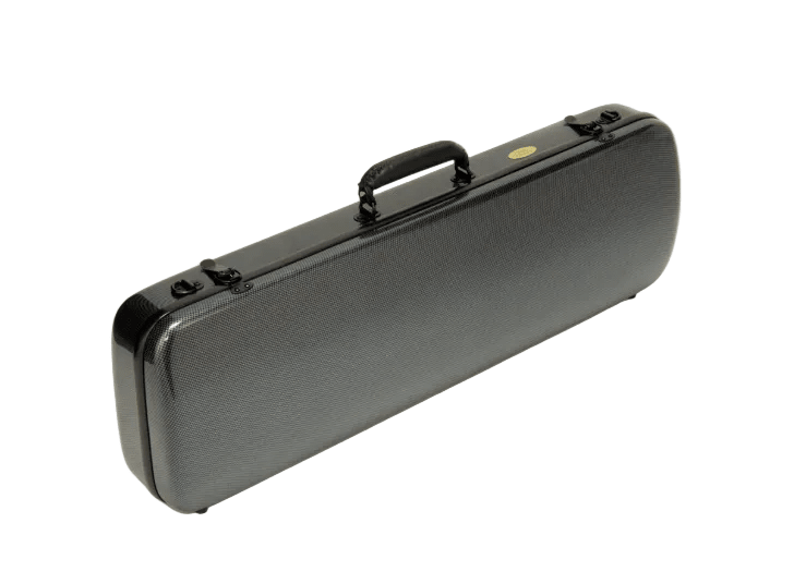 The Mirage CN513 Oblong Viola Case is a hard-shell, textured black case featuring a central handle and secure latches, photographed against a white background.