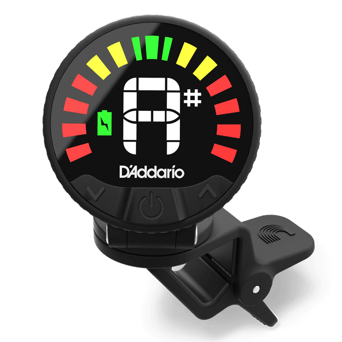 The Nexxus 360 USB Rechargeable Tuner by D’Addario features an omnidirectional circular color LED screen with red, yellow, and green tuning indicators and includes a clamp for easy attachment to your instrument.