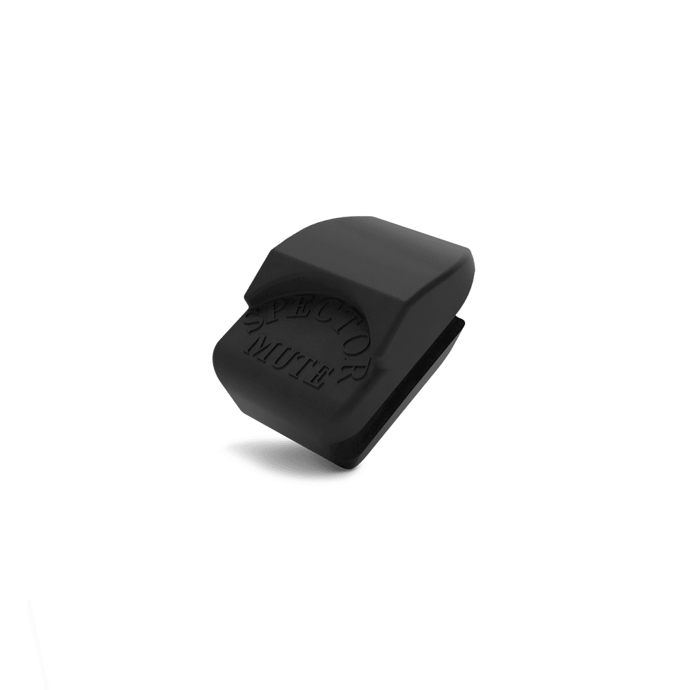 A black Spector Violin Mute with a curved design is shown on a white background. This compact accessory has a matte finish and is perfect for lowering your violin’s volume during practice.