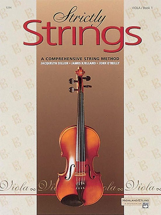 Cover of Strictly Strings for Viola, a beginner viola method book featuring a large viola on a tan background, with authors' names above the instrument—ideal for introducing string pedagogy to new violists.